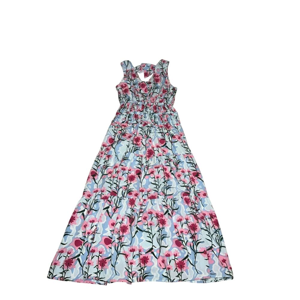 Entro Blue And Pink Sleeveless Tiered Floral Maxi Dress Size L